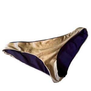 Water Glamour Swimwear Reversible Black Bikini Bottom Purple to Gold Size Large